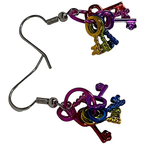 Rainbow metallic bright mini key dangle charm earrings NEW - Picture 9 of 11